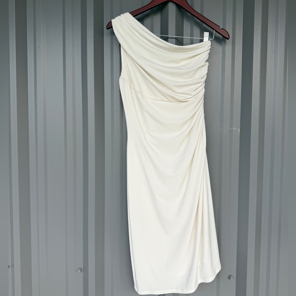 Lauren Ralph Lauren One-Shoulder Draped Dress in Cream